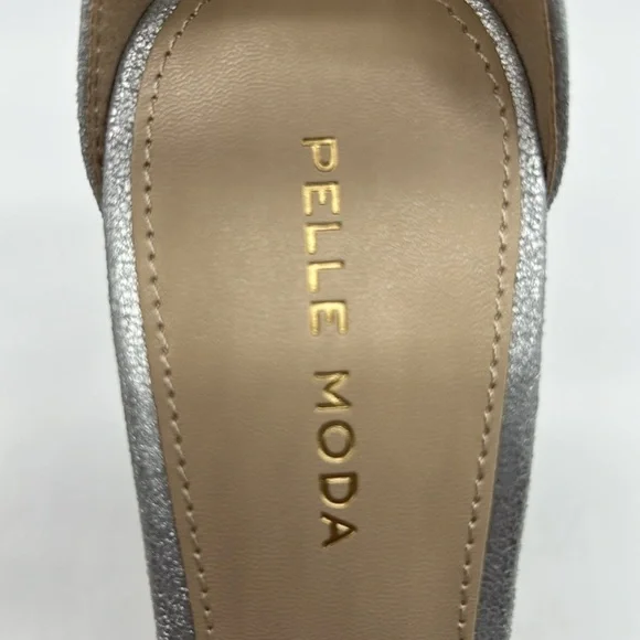 Pelle Moda Silver Metallic Suede Platform Heeled Sandals Size 6.5 New With Box - Picture 11 of 13